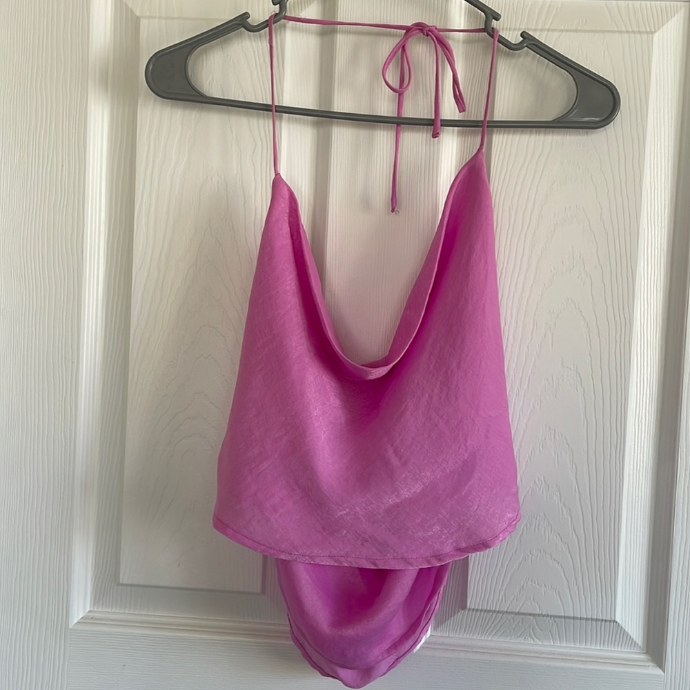 Pink satin crop